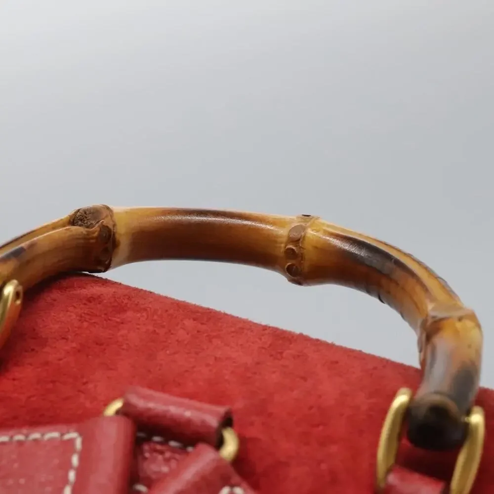 Gucci Bamboo Suede Leather Backpack Red